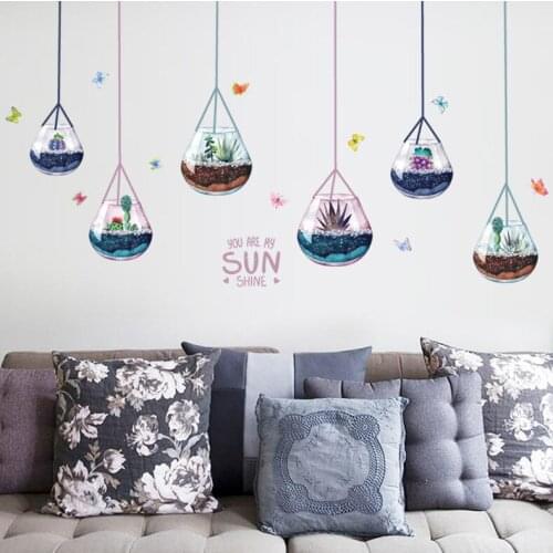 Vivid 3D plant chandelier wall sticker study bedroom wall decoration home decoration art mural kids room decoration