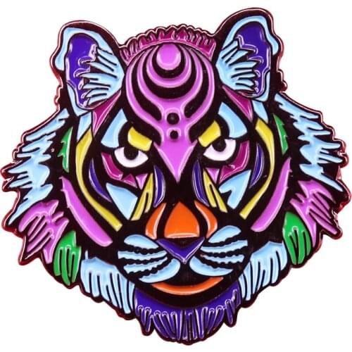 Arcane tiger head brooch occult wizardry pin bright art badge cute flair addition