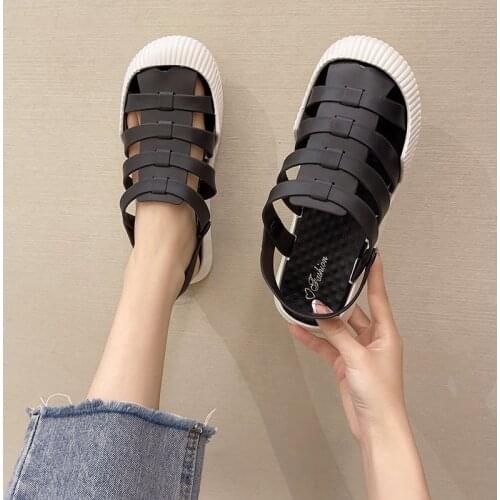 2021 New Summer New Korean Style Fashion Flat Heels Back Strap Cut Out PVC Women Beach Sandals Ladies Casual Jelly Slippers Hot