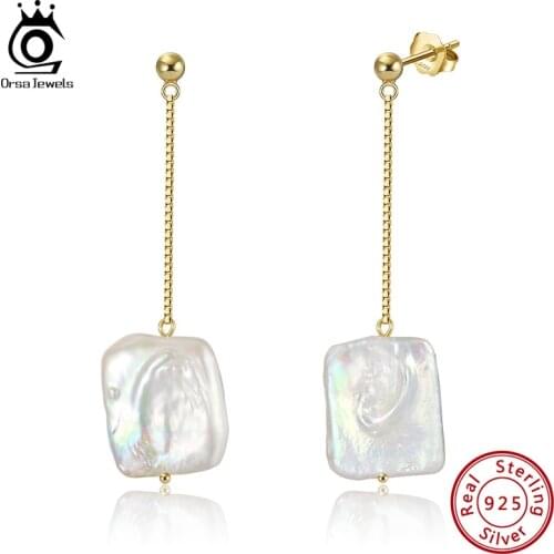 ORSA JEWELS Baroque Freshwater Pearl Dangle Earrings for Women 925 Silver Drop Earrings Young Girl Pearl Jewelry Gifts GPE05