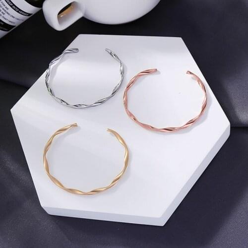 3 Color Brass Bangle Open Bracelet Women Free Size Fashion Jewelry Concise Initial Accessory
