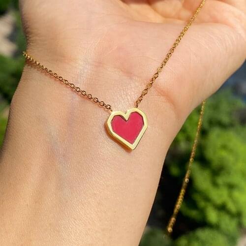 Love Series Women Choker Clavicle Chain Stainless Steel Sweet Lovely Heart Pendant Charm Necklace For Girlfriend Christma Gift