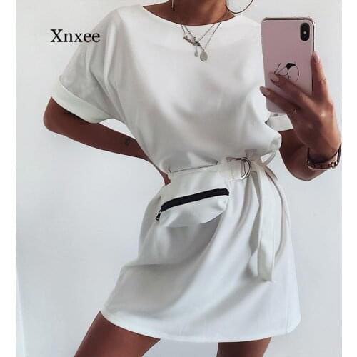 Womens Highwaist Bag Casual Dresses Oneck Short Sleeve Belt Bag Dress Fashion Running Lace Up Streetwear New Blouse Clothing