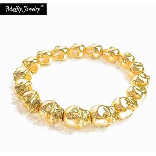 Gold Skulls Bead Strand Bracelets,2018 Super Deals Punk Gift In Silver,Europe Style Rebel Gift for Women Men