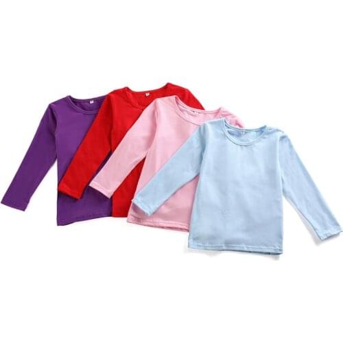 2020 wholesale cotton solid color high quality tees kids girls tops bulk spring fall long sleeve baby boys tshirts