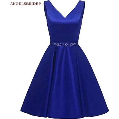 ANGELSBRIDEP V-Neck Homecoming Dresses Fashion Sash Beading Satin Vestidos de festa Sexy Graduation Party Gowns
