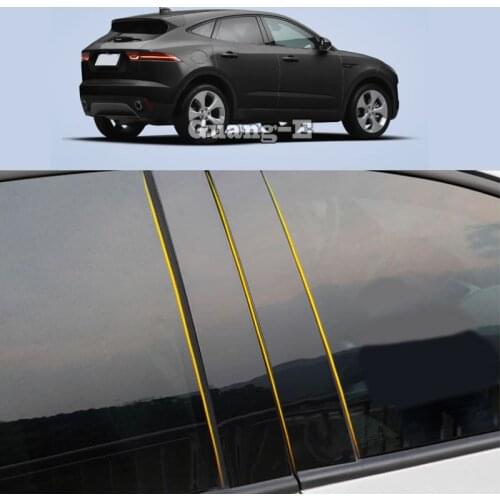 Car PC Material Pillar Post Cover Door Trim Window Piano Black Molding Sticker Plate 6pcs For Jaguar F-PACE 2016-2021
