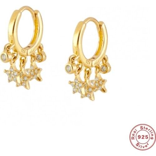 BOAKO 925 Sterling Silver Cubic Zirconia Star Charm Hoop Earrings Women Gift Luxury Crystal Pendant Earring Hoops Loop Circle