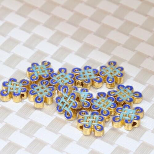 Free shipping 10pcs elegant Chinese lucky knot cloisonne accessories beads 9*10mm gold-color fit diy women jewelry making B2379