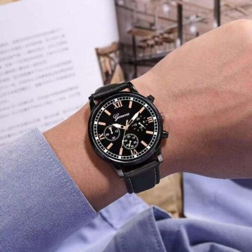 Watch For Men 2021 New Design Fashion Business Quartz Mens Watch Stainless Steel Fake Three-eye Leather Relogio Masculino