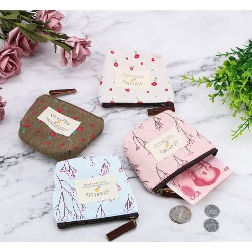 Headphone Case Pouch Campus Girl Floral Coin Purse Home Storage Bags Organization Womens Coin Purse Mini Cotton Bag