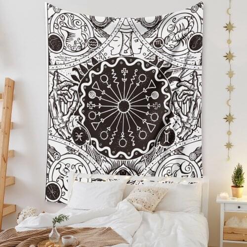 Black And White Bohemian Print Tapestry Wall Hanging Ethnic Style Retro Fabric Paintings Home Decoration Blanket Drop Shipping