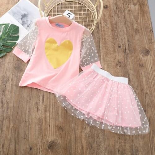 Kids Girl Dress Set Baby Summer Heart Shape Skirt Shirt Clothing Set Pink for Children Valentines Day