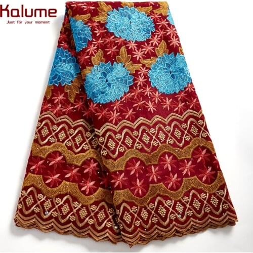 Kalume Cotton African Fabric 5 Yards Flower Embroidery Swiss Nigerian Voile Lace Fabric High Quality For Diy Sew Wedding H2541