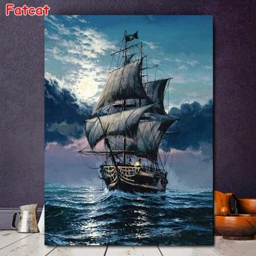 Sailing Sea 5d diy diamond painting Sunset pirate ship diamond mosaic cross stitch embroidery diamond round square stones PP1395
