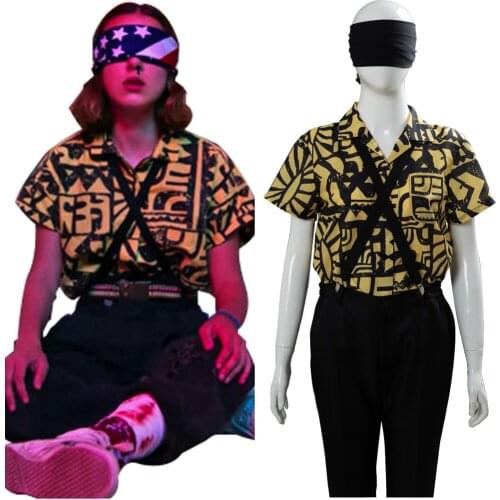 Eleven Cosplay Costume Eleven T-Shirt Yellow Print Tops Eyepatch Girls Halloween Carnival Costume Women clothes