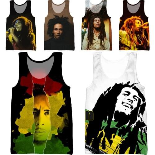 HOXIXIB 3D Print Singer Bob Marley Vest Sports Fitness Men Tank Tops Sleeveless O Neck Undershirt Cosplay Black Mens Pullover