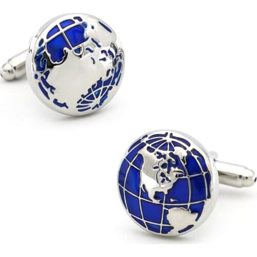 Mens World Map Cuff Links Copper Material Blue Color