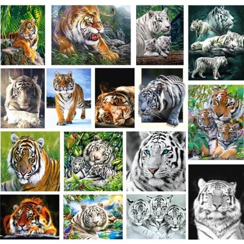 Cross Stitch Animals 5D Diy Wall Art Diamond Painting Kits for Adult Tiger Embroidery Square Round Diamond Home Decor Handmade