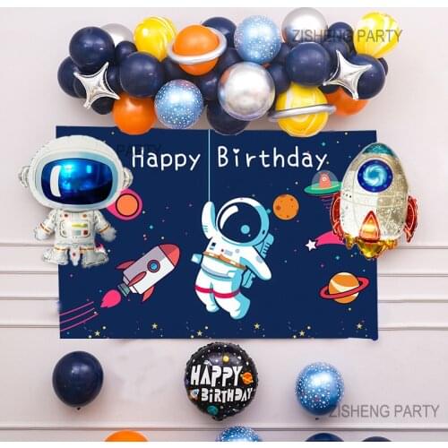 Outer Space Balloon Garland Kit Arch Moon Rocket Astronaut Foil Helium Balloons For Galaxy Theme Boy Kids Birthday Party Decor