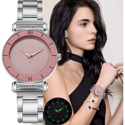 New Luminous Women‘s Watch Fashion Simple Watches Elegant Female Stainless Steel Quartz Wristwatch Casual Clock Reloj Mujer