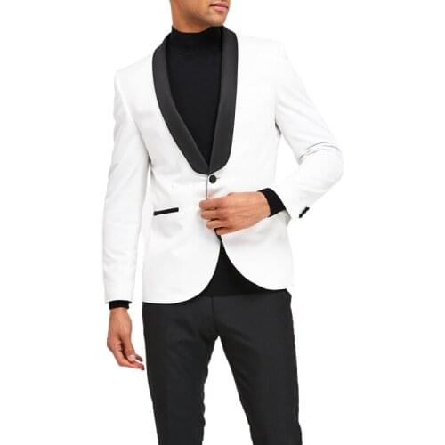 Slim Fit Men Suits White and Black Wedding Tuxedo for Groom 2 Piece Male Jacket with Pants New Fashion Costume Custom Made