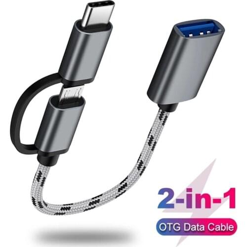 2 in 1 OTG Adapter Cable Nylon Braid USB 3.0 to Micro USB Type C Data Sync Adapter For Huawei For MacBook U Disk Type-C OTG
