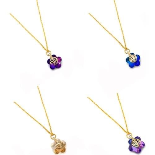 Natural Stone Crystal Necklace Star Colorful Pendant Tree of Life Pattern Inlaid Making Ladies Exquisite Necklace Jewelry