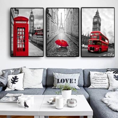 Nordic Color Contrast London Paris Landscape City Posters and Prints Canvas Paintings for Living Room Wall Art Decor Pictures