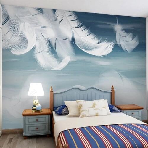 Custom Any Size Mural Wallpaper 3D Cartoon Hand Drawn Feather Children Room Fresco Nordic Style Home Decor Papel De Parede Sala