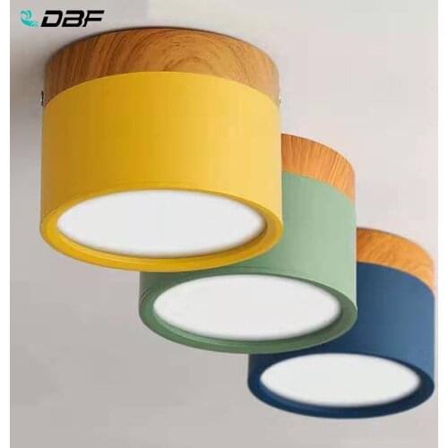 [DBF]Macaroon Iron+Wood Surface Mounted Ceiling Downlight 5W 12W LED Ceiling Spot Light AC110/220V for Kitchen Living room Decor