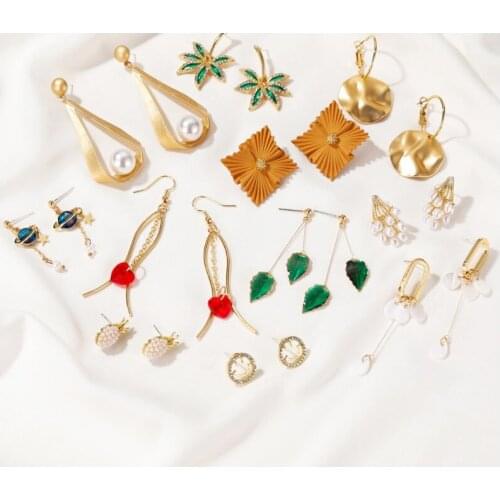 S925 Needle Korean Ins Tassel Earrings for Women Geometric Studs Long Creative Maple Leaf Water Drop Watermelon Jewelry