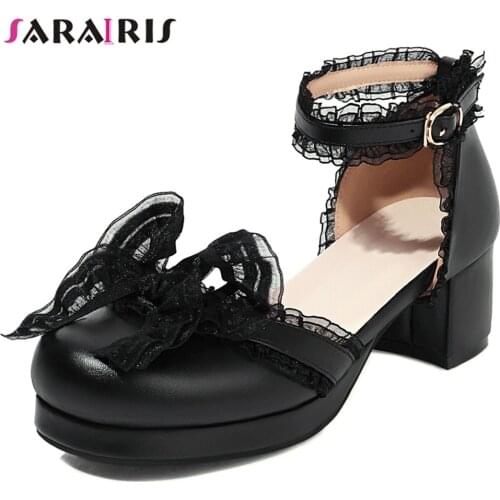 SaraIris Solid Buckle Round Toe Marry Janes Sandals Women Butterfly Knot Sweet Lolita Sandals Ladies Shoes