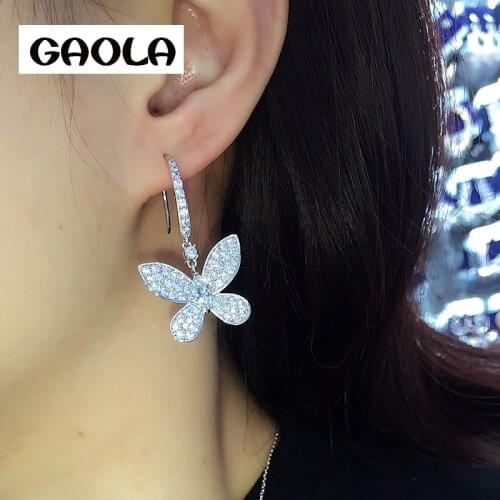 GAOLA Lovely Butterfly Dangle Earrings Water Drop Zircon Party Gift Rhodium Plated Micro Pave Setting Earring GLE6596