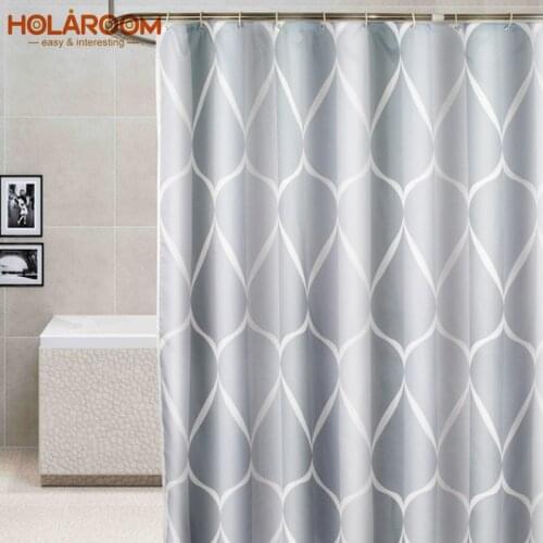 Grey Shower Curtain with 12 Hooks Geometric Printed Bathroom Curtains Quality Cloth Polyester Fabric Bath Curtain for Home Decor
