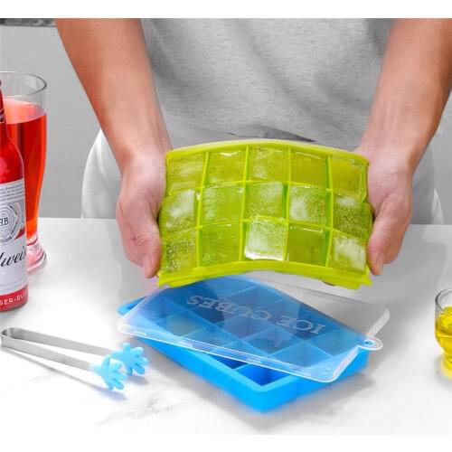 15 Grids Silicone Square Shape Form Ice Cube Mold Tray Fruit Popsicle Ice Cream Maker for Wine Kitchen Bar Drinking Accessories