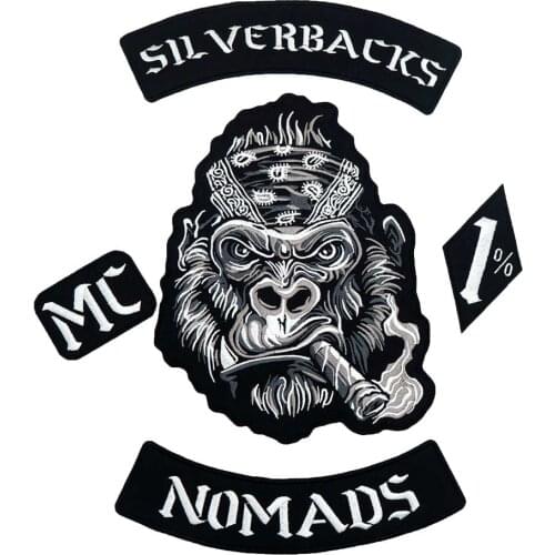SILVERBACKS NOMADS 1% FULL SET Embroidered punk biker Patches Clothes Stickers Apparel Accessories Badge 4 PCS/SET