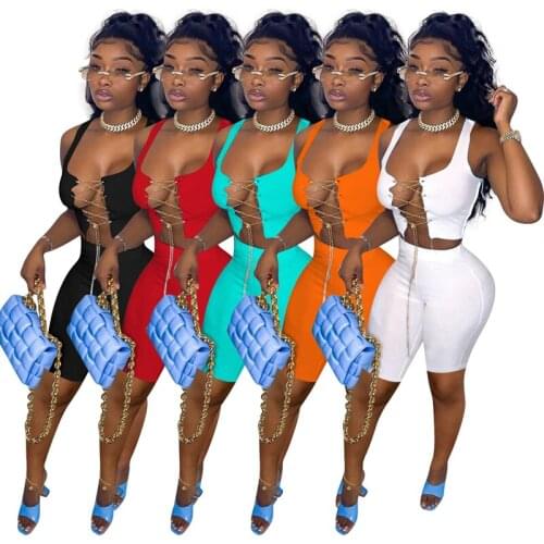 Stylish Sexy Ladies Clothes Chain Tank Top Shorts Club Wear Summer Women Two Piece Set
