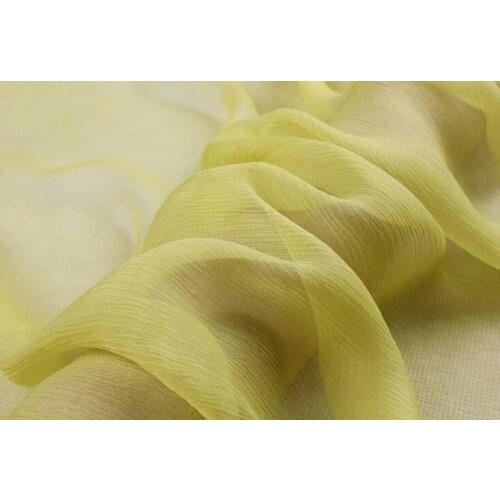Howmay 100% pure silk fabric crinkle georgette 5m/m 135cm 51" green yellow 113# lightweight soft tulle for scarf or dress