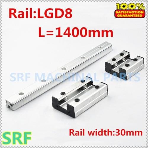 30mm width Double Axis External Guide Rail roller linear rail 1pcs LGD8 L=1400mm with 1pc 4 wheels slide block for CNC parts