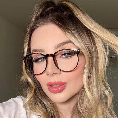 Womens fashion blue light blocking glasses Unisex Portable Optical Glasses leopard Round Flexible Vision Care Computer Glasses