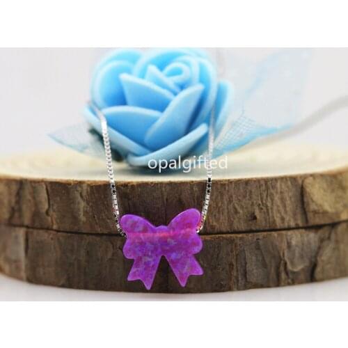 1pc/lot 925 Silver Necklaces Pendant With synthetic Bow/bowknot Shape Opal Stone Fashion Jewelry Gift for Love Mom Necklace