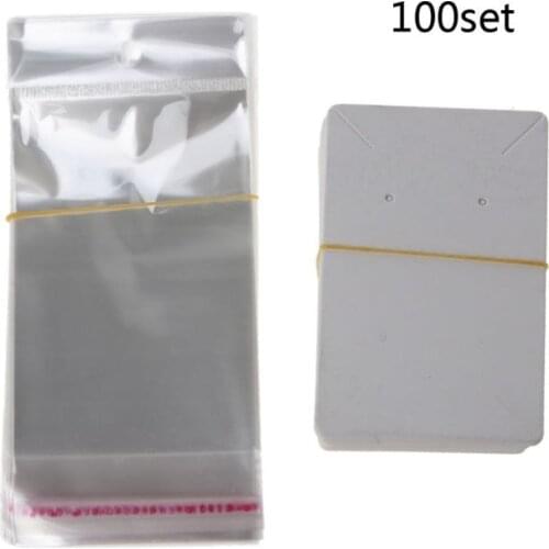 100Pcs Blank Kraft Paper Jewelry Packaging Card Tags Used For Necklace Earring Display Cards with 100Pcs Self-Seal Bags