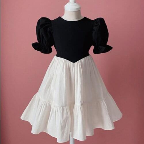 2020 summer vintage puff sleeve baby girl dress cotton kids children stitching princess dress