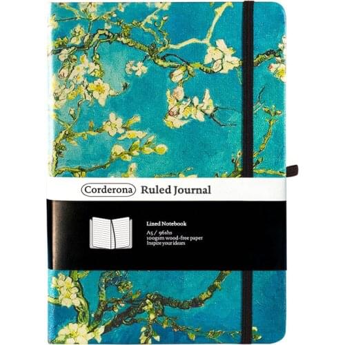A5 Hard Cover Van Gogh Blossoming Almond Tree Classic Ruled Notebook Elastic Band Lined Journal Diary