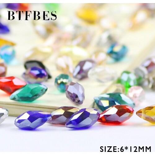 BTFBES 6*12mm Briolette Pendant Waterdrop Austrian Crystal bead 50pcs Teardrop Glass Loose Beads For Jewelry Making Bracelet DIY