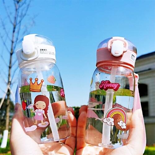 400/500ml Transparent Plastic Water Bottle Cartoon Durable Water Bottles For Girls Leak-proof Drinkware Cute Student Gift Cup
