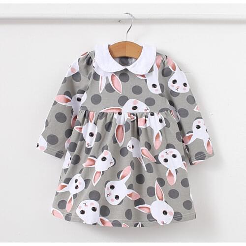 Rabbit Pattern Long Sleeve Childrens Dresses for Girls Blouse Dress 2021 Spring Kids Girl Clothing