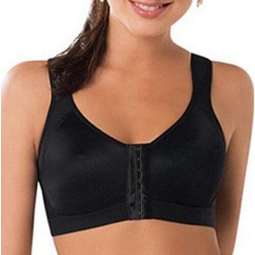 Women’s Bra, Solid Color Low Chest Padded Wire-Free Tank Top, Stretchy Front Buckles Built-Up Crop Underwear Plus Size
