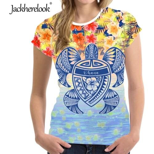 Jackherelook Samoan Polynesian Hawaii Turtle Hibiscus Plumeria Print Harajuku Tshirts Summer Women Tee Casual Loose Tops Shirt